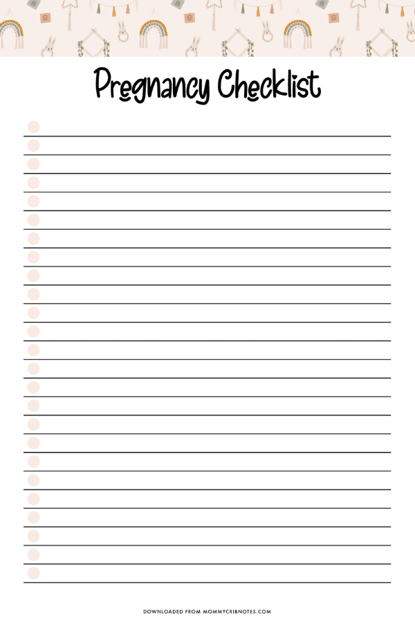 blank pregnancy checklist