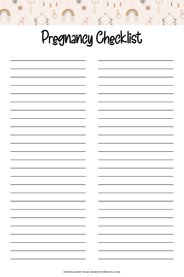 blank pregnancy checklist