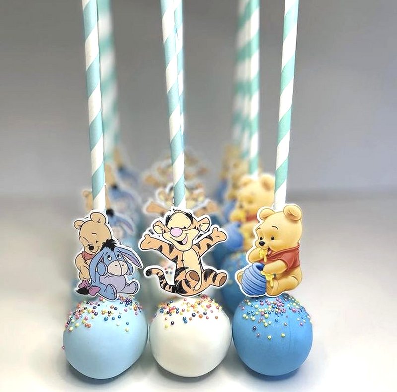 Winnie the Pooh cake pops and ideas for Winnie the Pooh baby shower desserts